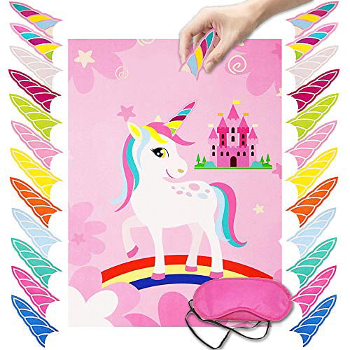 Birthday Party Favor Game Party supplies for kids Unicorn games with rewards Unicorn Gifts for Girls Game Include a Large Poster 12 Reusable Sticker Horns 6 Unicorn key chains Good for any kids party FuYuanTang 